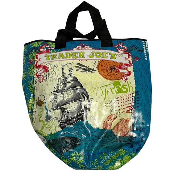Trader Joe's Reusable Grocery Shopping Bag Pirate Ship Crab Moon Map - Picture 1 of 5